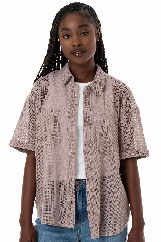 Textured Shirt _ 153818 _ Grey Asymmetrical Pockets Print