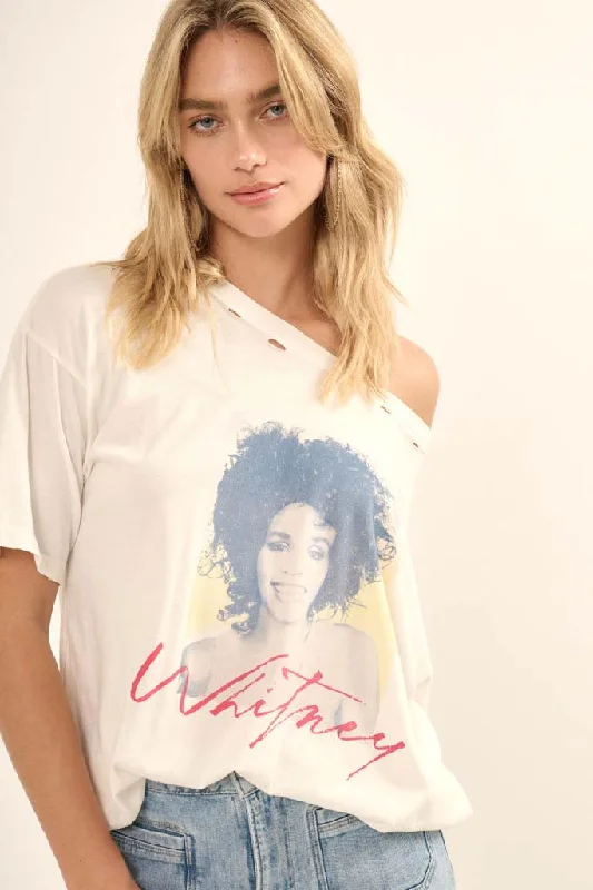 Whitney Houston Portrait Distressed Graphic Tee Print Jacquard Patchwork
