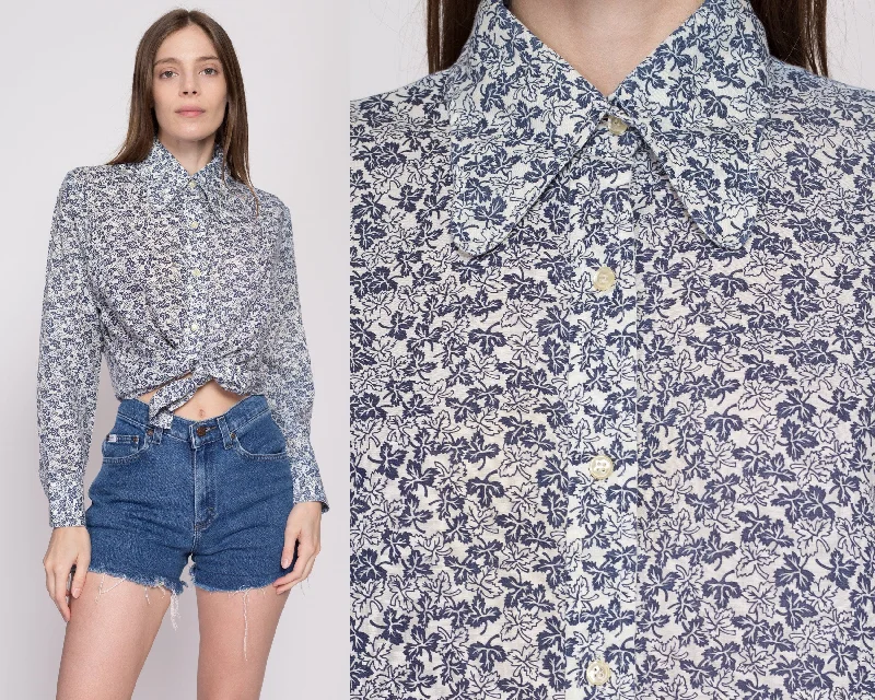 70s Oak Leaf Print Dog Ear Collar Shirt - Large Welt Pockets Slit Pockets Flap Pockets 70s Oak Leaf Print Dog Ear Collar Shirt - Large Welt Pockets Slit Pockets Flap Pockets