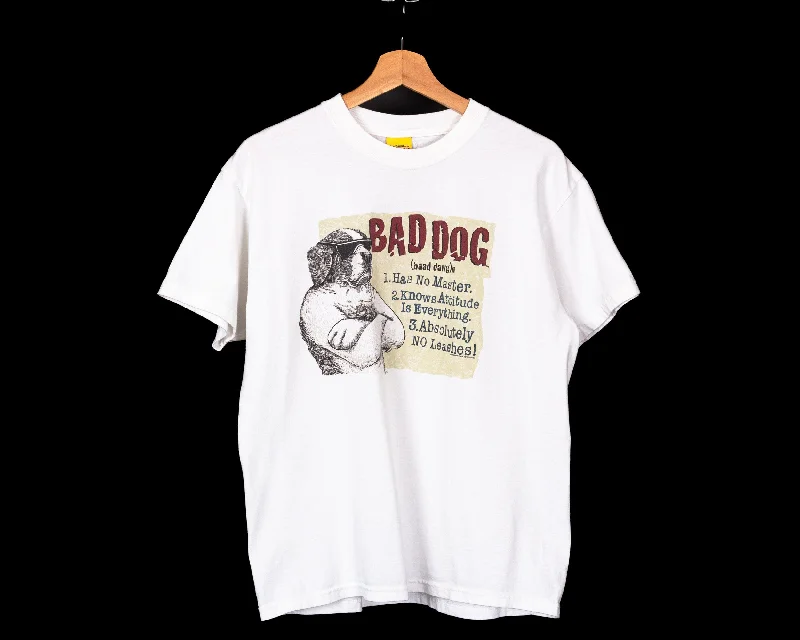 90s Big Dogs "Bad Dog" T Shirt - Medium Spandex Blend Rayon Blend Denim Blend