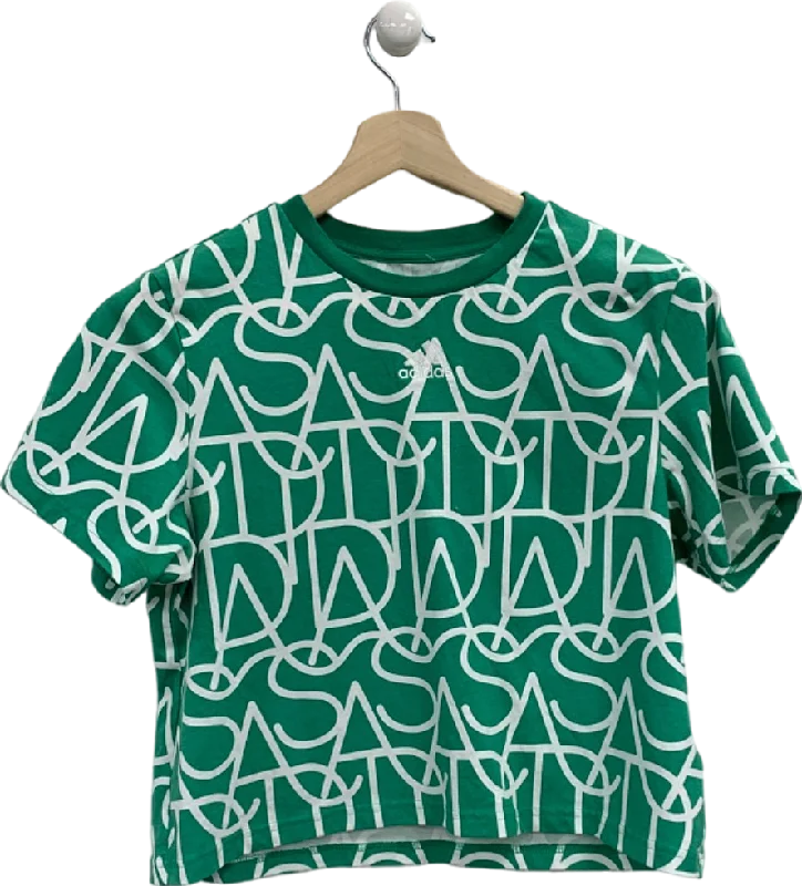 Adidas Green Patterned T-Shirt UK S Cashmere Blend Cotton Blend Poly Blend