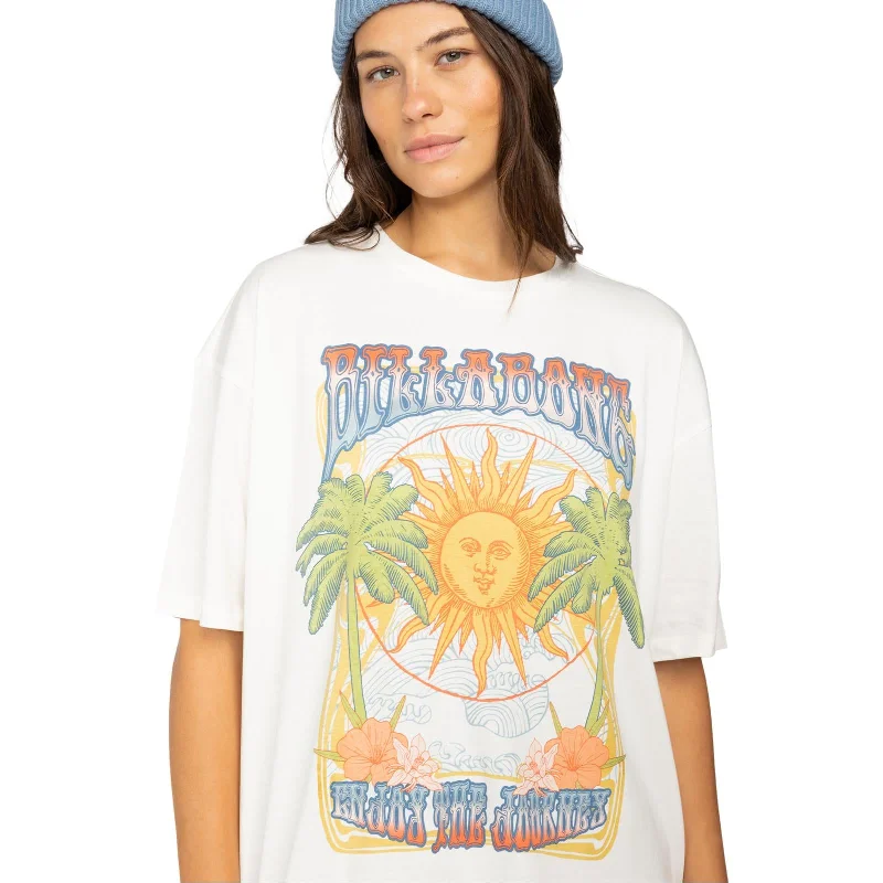 Billabong Womens Enjoy The Journey Vintage Loose Fit Cotton T-Shirt Welt Pockets Slit Pockets Billabong Womens Enjoy The Journey Vintage Loose Fit Cotton T-Shirt Welt Pockets Slit Pockets
