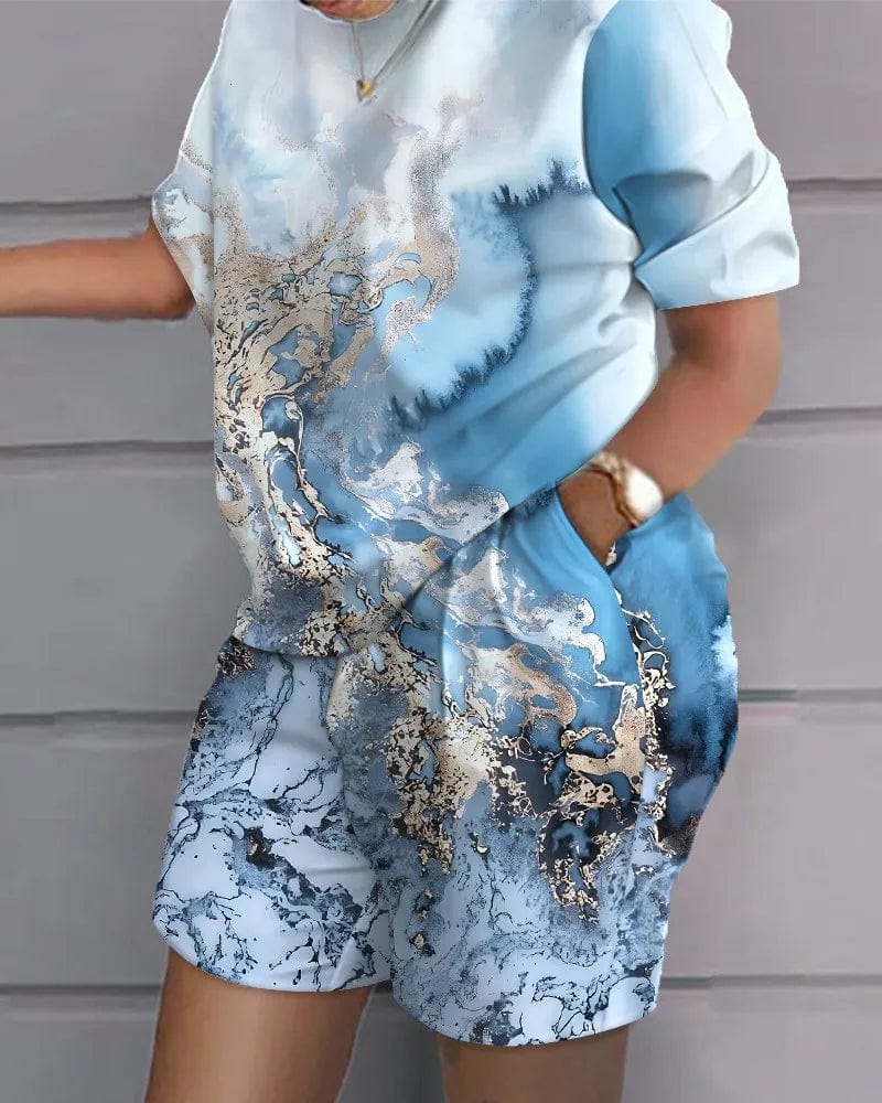 Casual Short Sleeve Tshirt Outfit Women 2023 Summer Gradient Print Pocket Short Sets Suit Female T Shirt Shorts Two Pieces Set Satin Blend Silk Blend Wool Blend Casual Short Sleeve Tshirt Outfit Women 2023 Summer Gradient Print Pocket Short Sets Suit Female T Shirt Shorts Two Pieces Set Satin Blend Silk Blend Wool Blend