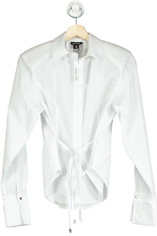 Karen Millen White Cotton Poplin Waist Detail Woven Shirt UK 6 Chenille Fabric Brocade Fabric Lace Fabric