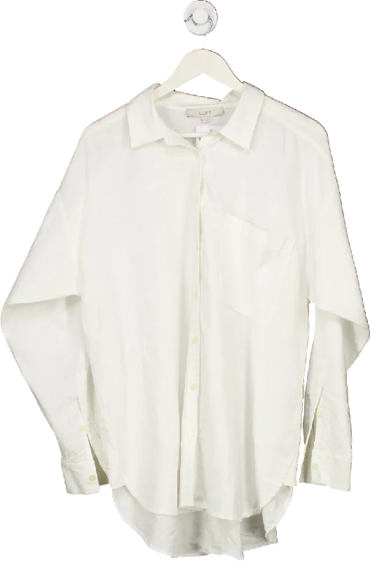 Loft White Button-Up Shirt UK L Satin Fabric Silk Fabric Chiffon Fabric