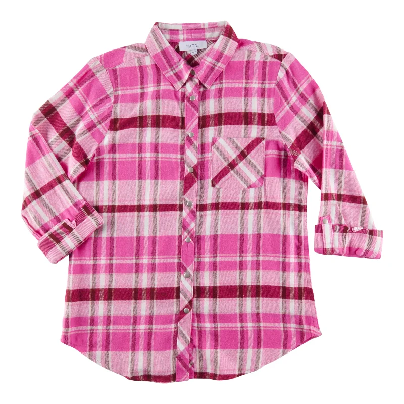 mySTYLE Women's New Wave Flannel Front Snap Shirt Elasticated Padded Insulated