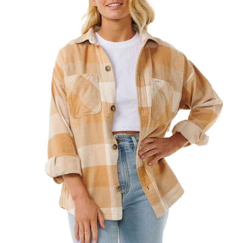 Rip Curl Women's La Isla Long Sleeve Button-Up Flannel Shirt Collared Crew Neck Turtle Neck