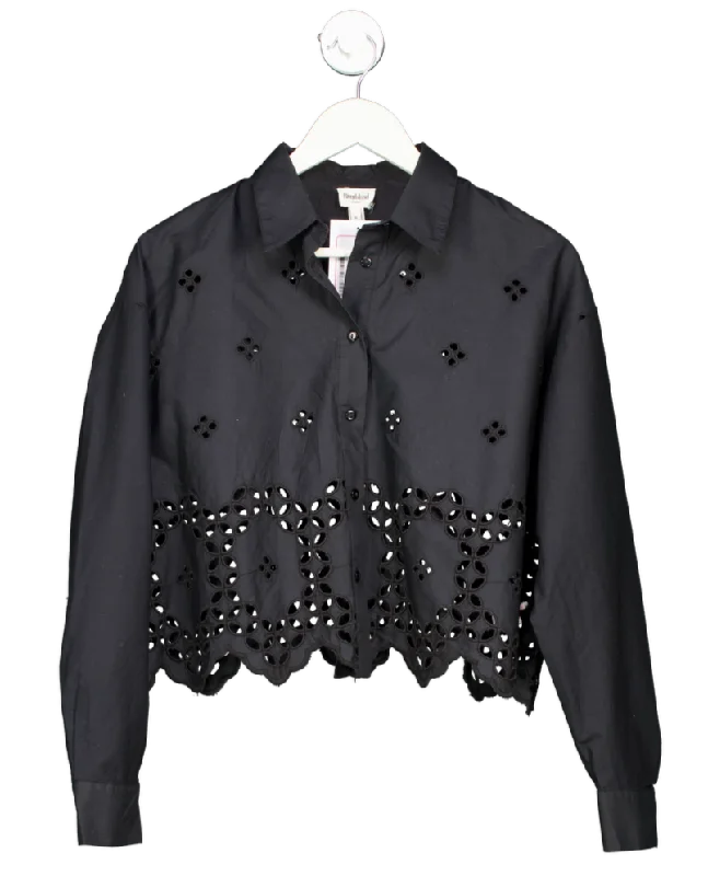 River Island Black Embroidered Shirt UK 6 Mesh Fabric Canvas Fabric Denim Fabric