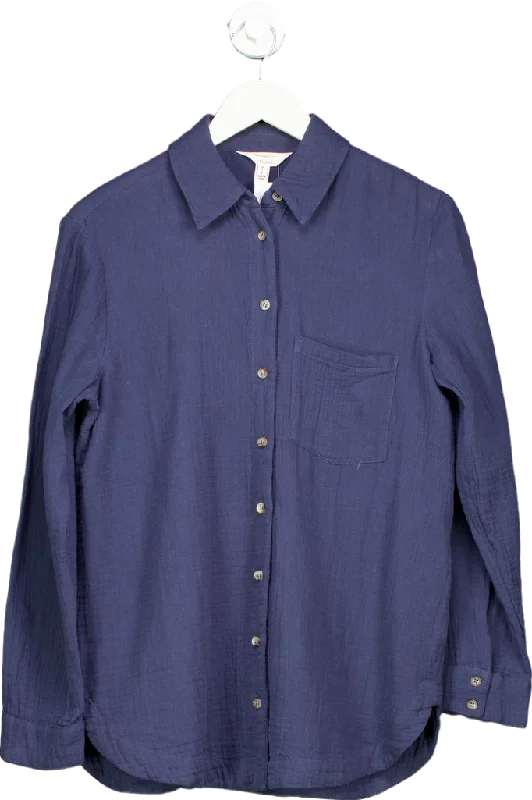 River Island Navy Relaxed Shirt UK 6 Satin Blend Silk Blend Wool Blend