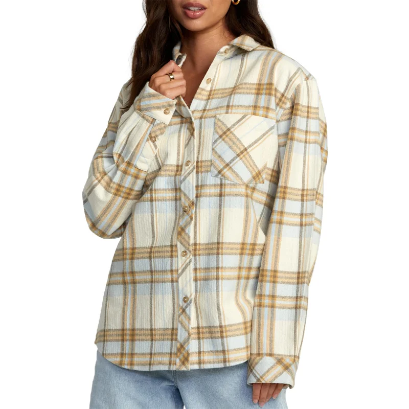 RVCA Women's Breeze Long Sleeve Button-Up Flannel Shirt Machine Wash Dry Clean Hand Wash