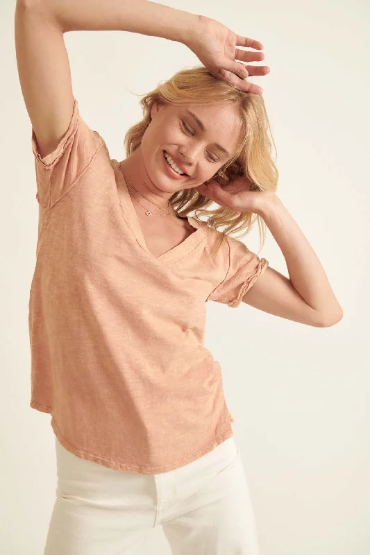 Say Yes Vintage-Wash Exposed Seam V-Neck Tee Chenille Fabric Brocade Fabric Lace Fabric Say Yes Vintage-Wash Exposed Seam V-Neck Tee Chenille Fabric Brocade Fabric Lace Fabric