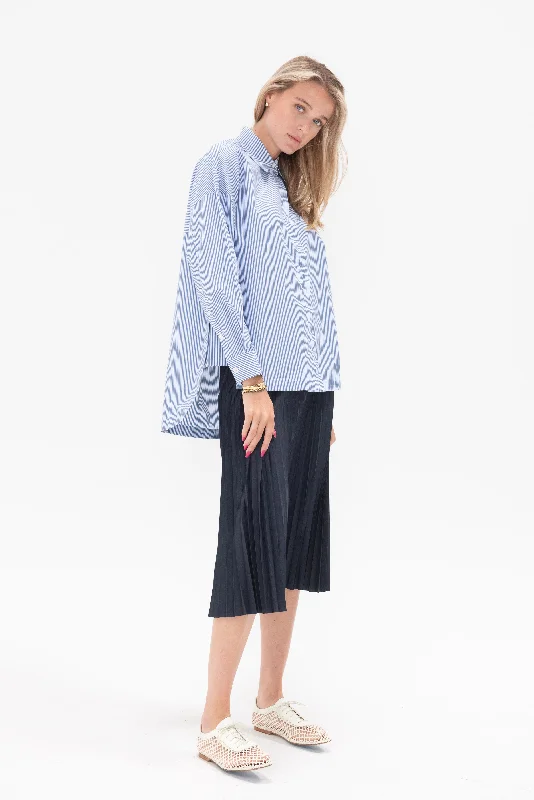 Striped Shirting Gabe Oversized Shirt, Blue Multi Fleece Fabric Down Fabric Feather Fabric