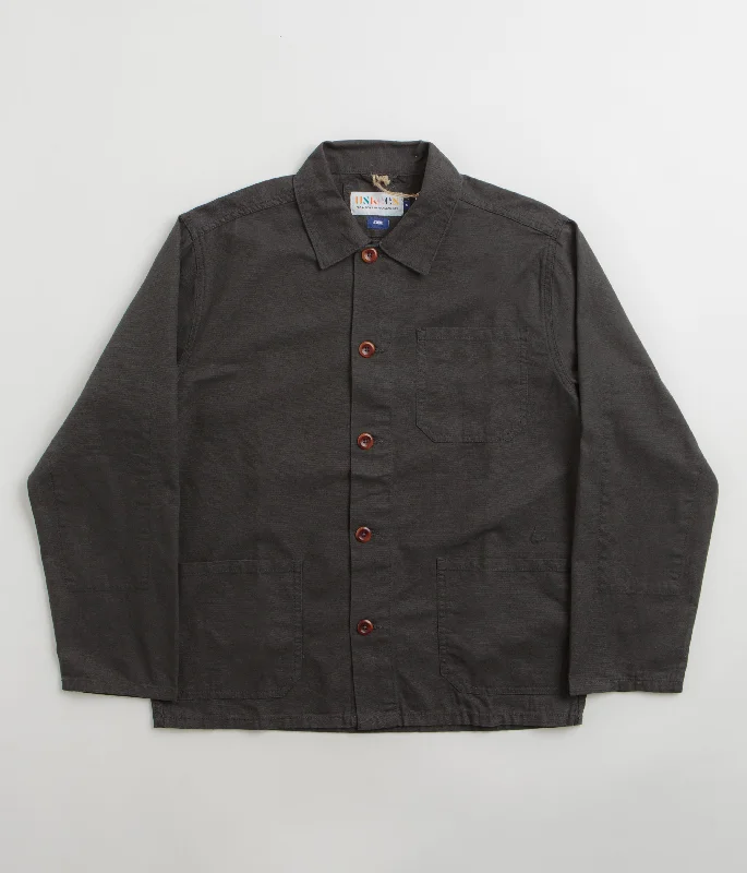 Uskees 3001 Buttoned Overshirt - Charcoal Mesh Canvas Denim