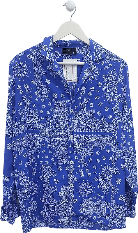 ASOS Blue Paisley Print Shirt UK XS Mesh Canvas Denim