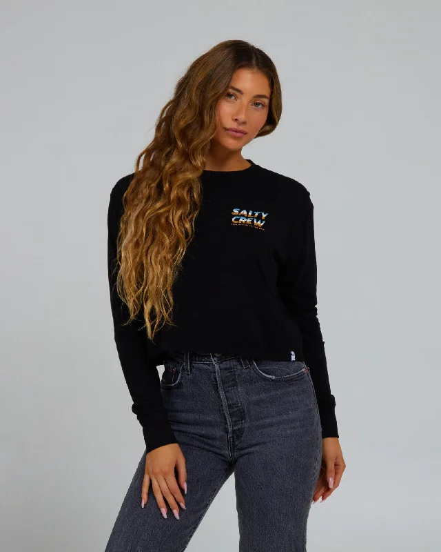 Boardwalk L/S Crop Tee - Black Welt Pockets Slit Pockets Flap Pockets