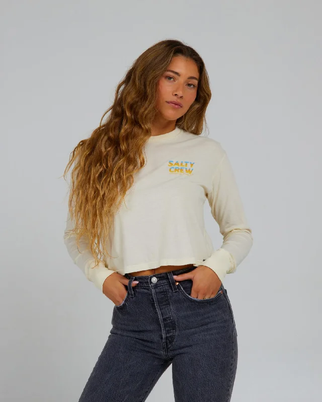 Boardwalk L/S Crop Tee - Off White Notch Collar Peter Pan Collar Cowl Neck