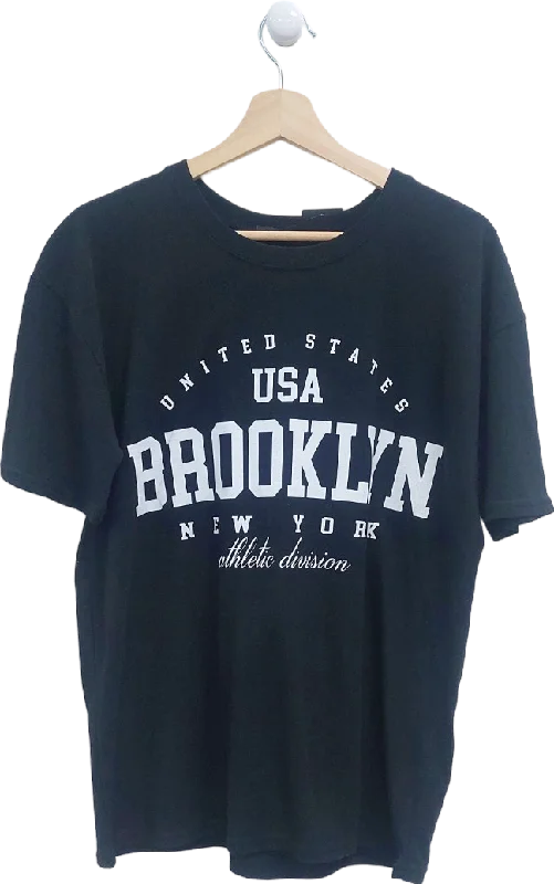 Boohoo Black USA Brooklyn T-Shirt UK S Zippered Front Buttoned Front Snap Front