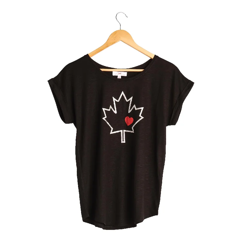 Canada Eh! Women's Screen Printed Roll Sleeve T-Shirt Collared Crew Neck Turtle Neck