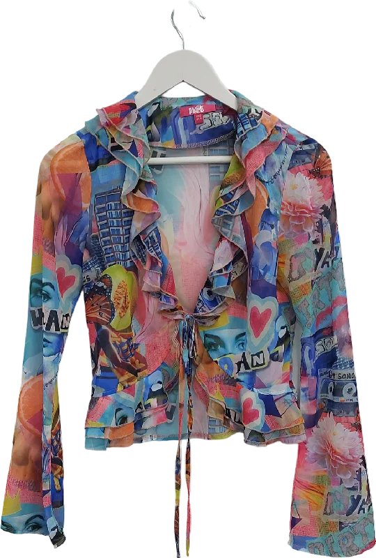 Elsie & Fred Multicoloured Graphic Print Chiffon Shirt UK XXS Boxy Fit Fitted Loose