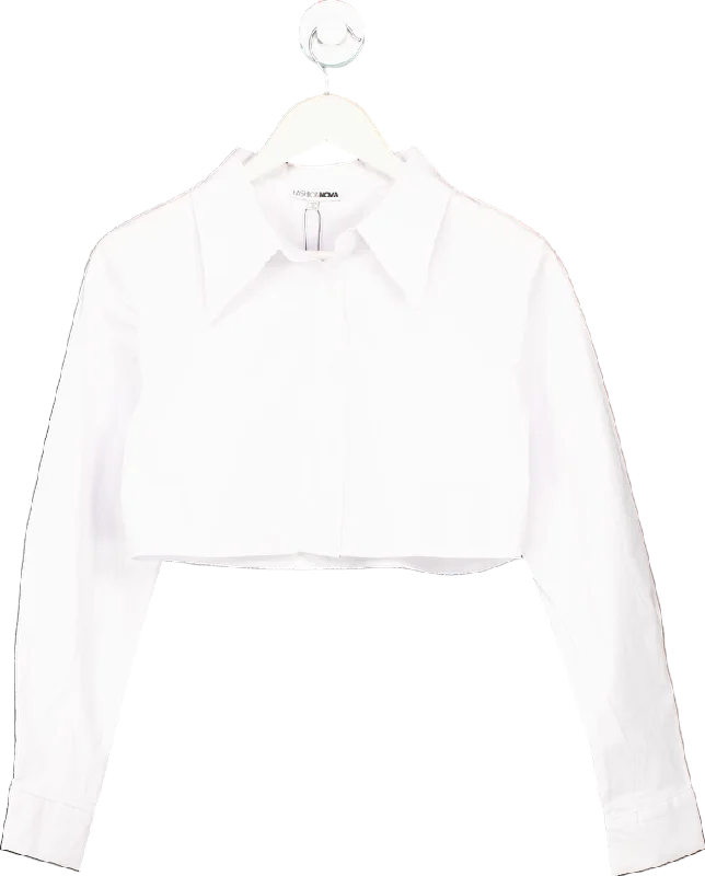 Fashion Nova White Poplin Shirt UK M Front Pockets Side Pockets Patch Pockets