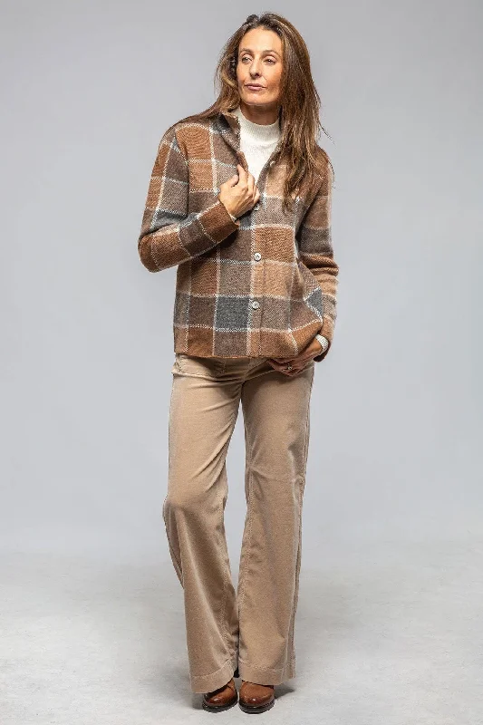 Fulvia Cashmere Plaid Shirt In Brown Zippered Buttoned Snapped