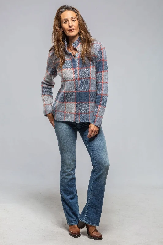 Fulvia Cashmere Plaid Shirt In Denim Polka Dot Checkered Tartan