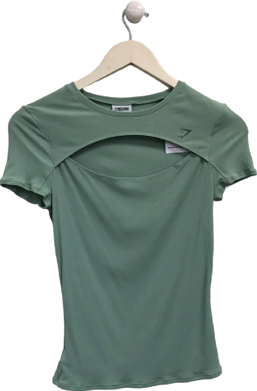 Gymshark Green Cut-Out Detail T-Shirt UK XS Ribbed T-Shirt High Neck Heavyweight