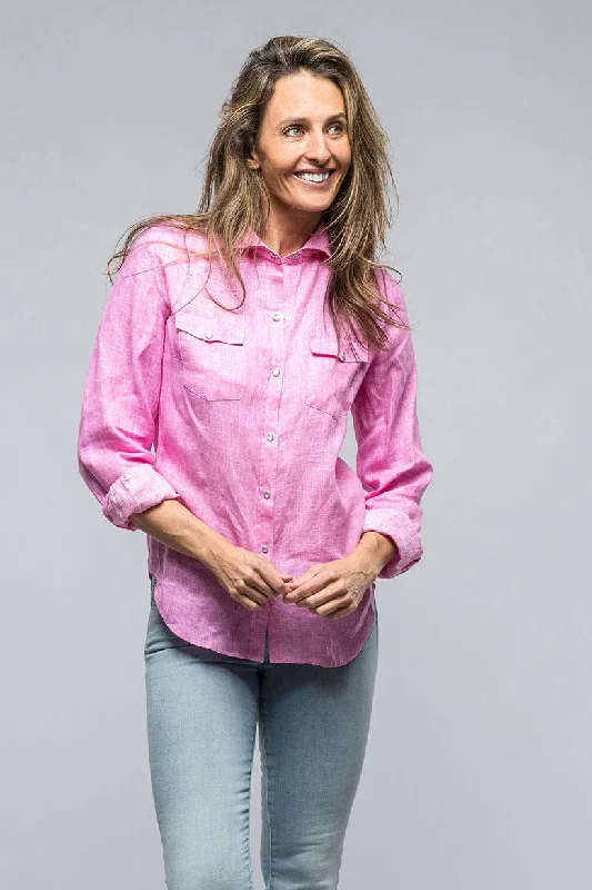 Janie's Soft Touch Linen Shirt In Pink Rayon Velvet Corduroy