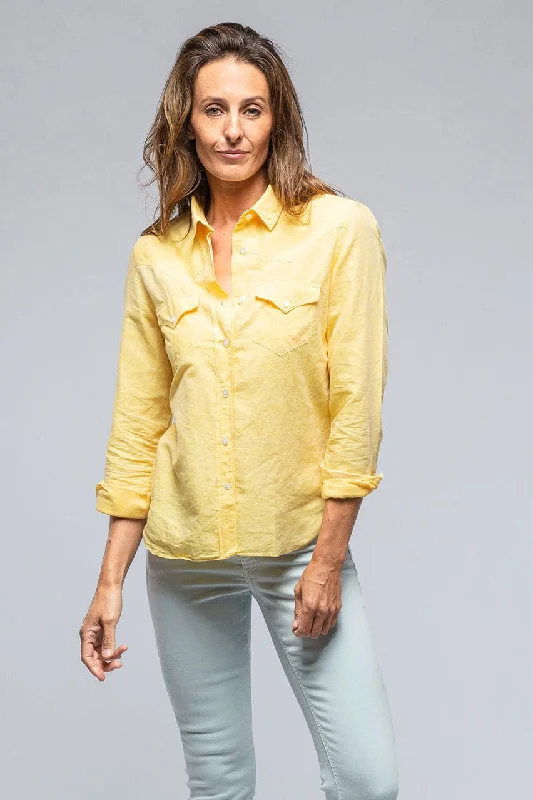 Marcella Linen Shirt in Sunflower V-Neck T-Shirt Long Sleeve Cotton