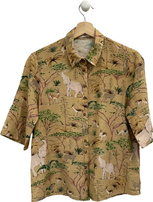 MNG Khaki Safari Print Shirt UK XS Print Jacquard Patchwork