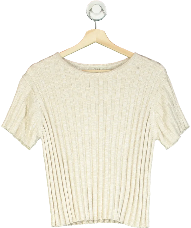 Ragdoll LA Beige Ribbed T-shirt UK S Lace Blend Ribbed Blend Corduroy Blend