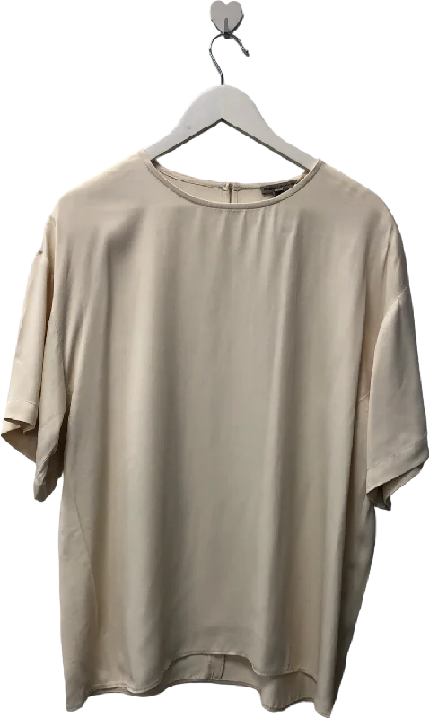 River Island Cream Short Sleeved Satin Shirt UK 10 Zippered Buttoned Snapped