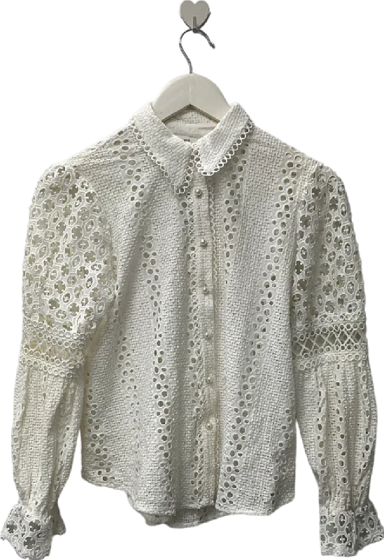 River Island White Frill Cut Long Sleeved Shirt UK 8 Elasticated Padded Insulated