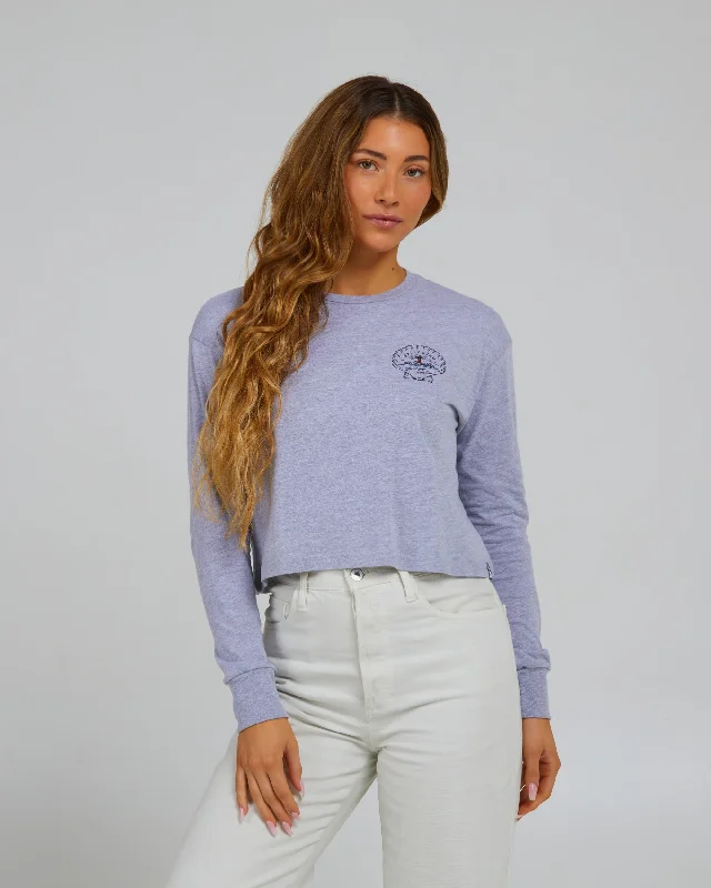 Scallop L/S Crop Tee - Athletic Heather Collared Crew Neck Turtle Neck