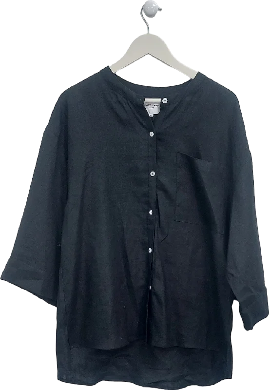 Second Summer Black Andrea Linen Shirt UK M/L Modern Contemporary Chic