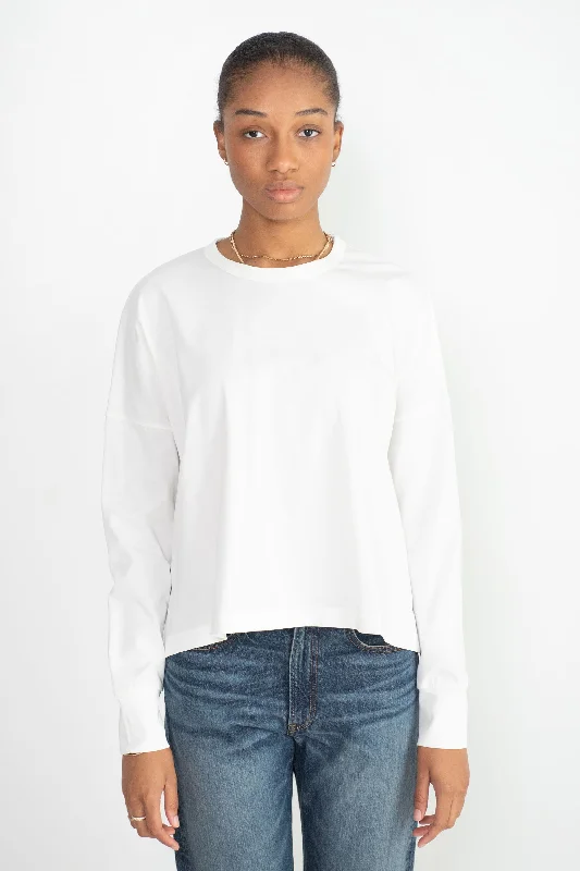 Loop Long Sleeve T-Shirt, Optic White Zippered Front Buttoned Front Snap Front