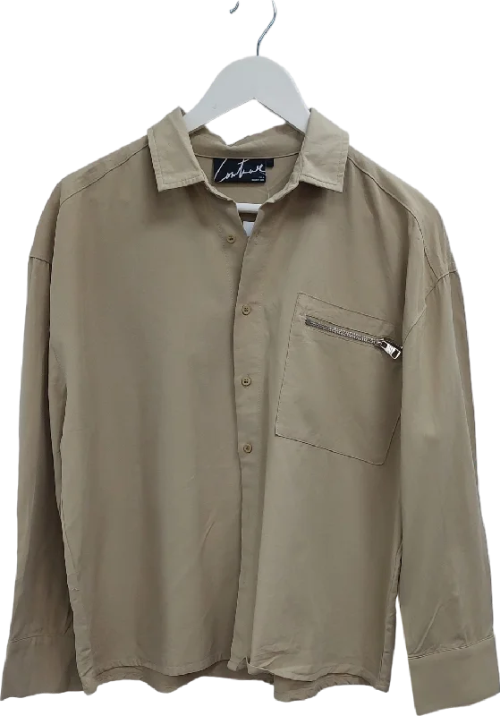 The Couture Club Beige Zip Pocket Detail Shirt UK 6 Plaid T-Shirt Polka Dot Checkered