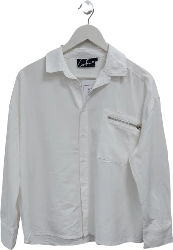 The Couture Club White Zip Pocket Detail Shirt UK 6 Solid Color Striped Floral