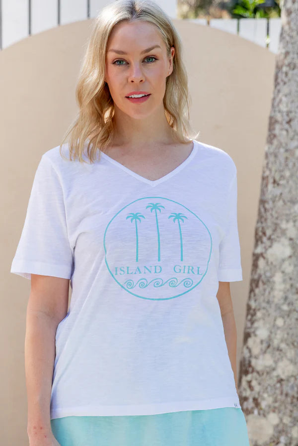 West Indies Wear Island Girl V T-Shirt - White Handmade Hand-knitted Hand-woven