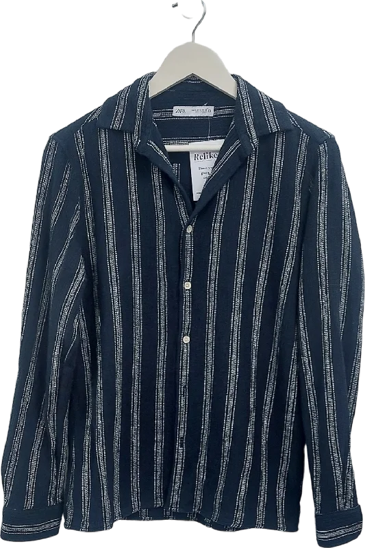 ZARA Blue Textured Stripe Shirt UK S Elegant Classic Vintage