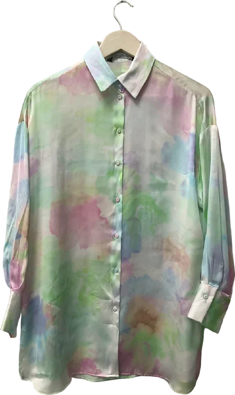 ZARA Multicolour Watercolour Print Shirt UK 8 Rayon Velvet Corduroy