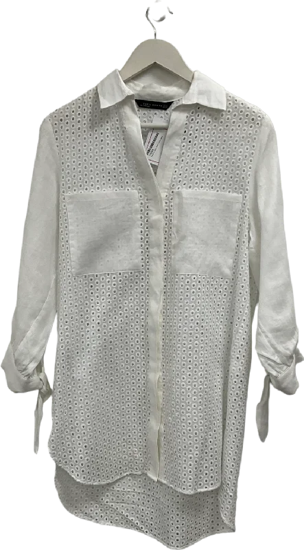 ZARA White Crochet Shirt UK 8 Handmade Hand-knitted Hand-woven